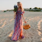 Women's Long Maxi Summer Beach Swing Dress EJF, Casual Loose Bohemian Floral Dress with Pockets, Short Sleeve